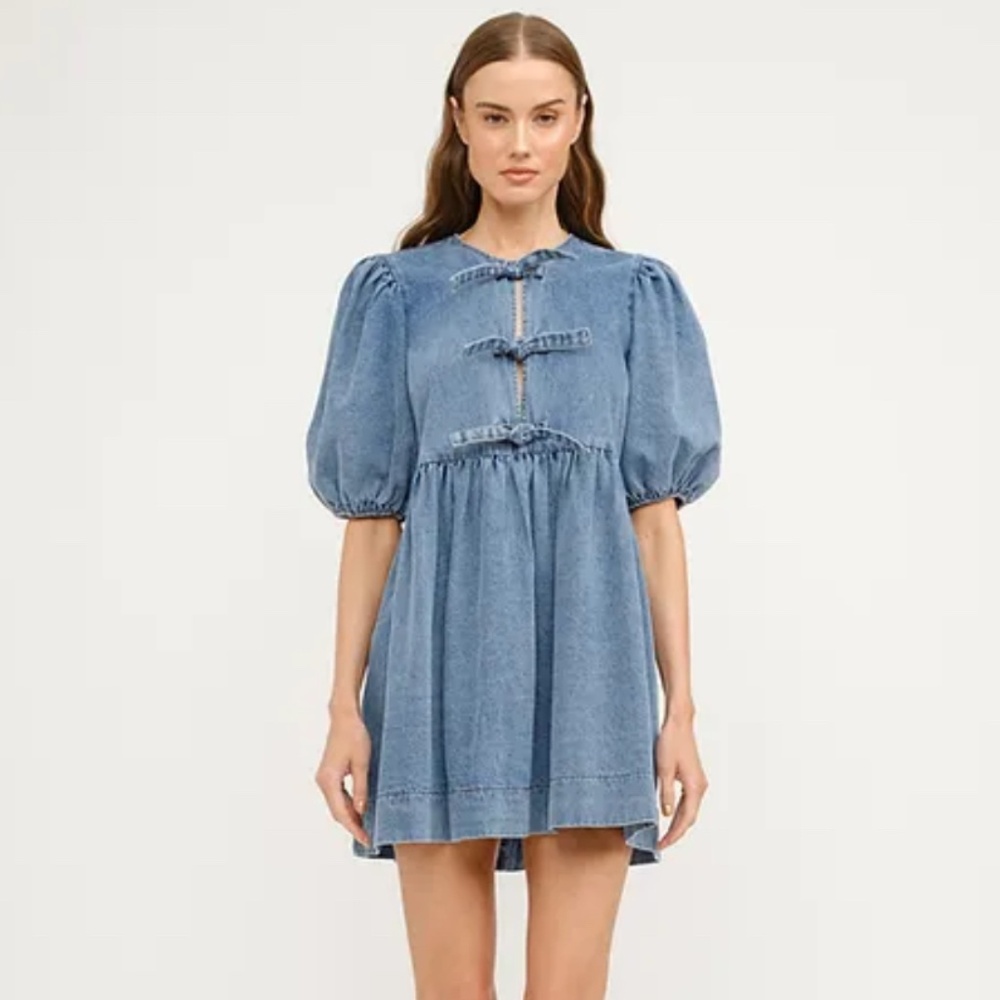 ARLO DENIM BOW BABYDOLL DRESS